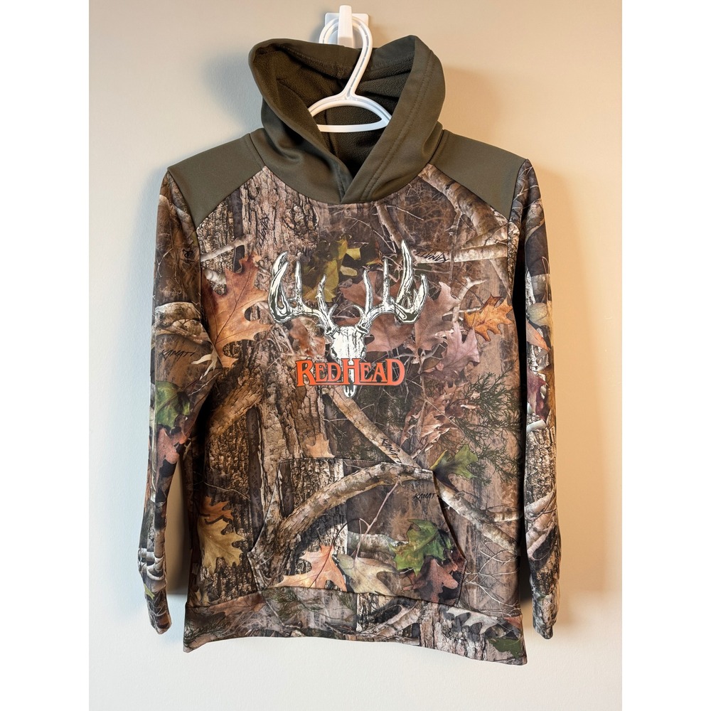 RedHead Kids Camo Pullover Hoodie Deer Skull Graphic Green Brown XL 14-16 Casual